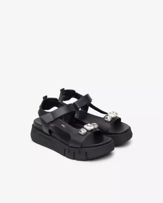 NERO GIARDINI SANDALES CUIR NOIR AVEC BIJOUX