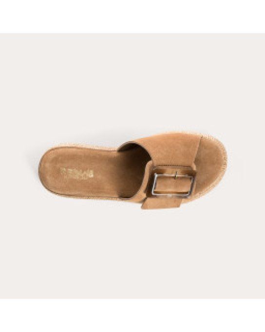 Reqins Mules YAELLE en cuir velours camel