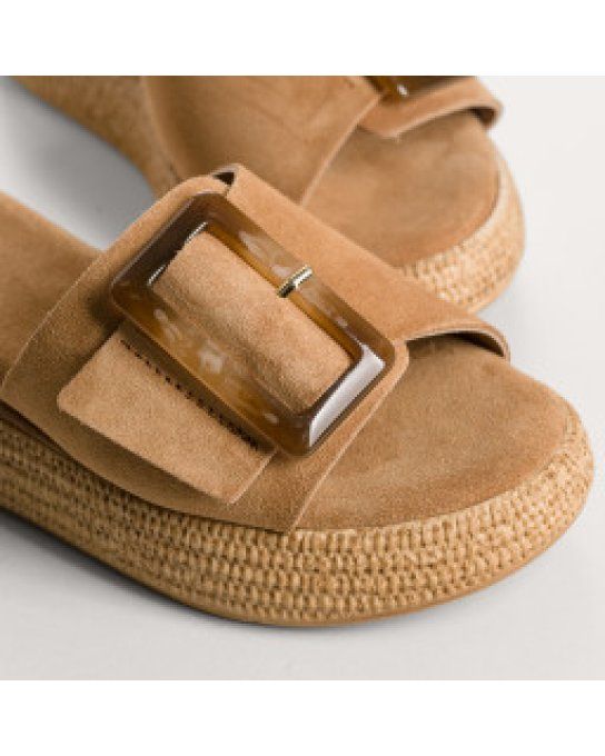 Reqins Mules YAELLE en cuir velours camel