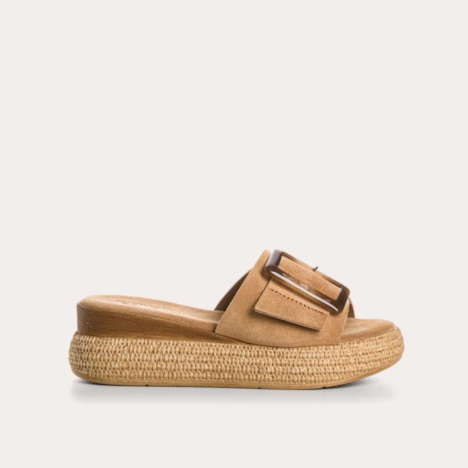 Reqins Mules YAELLE en cuir velours camel