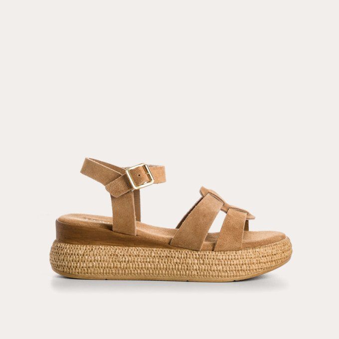 Reqins Sandales YSEULT en cuir velours camel