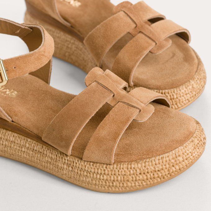 Reqins Sandales YSEULT en cuir velours camel